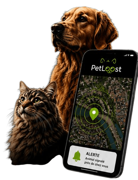 Dog, Cat, and Phone with Map
